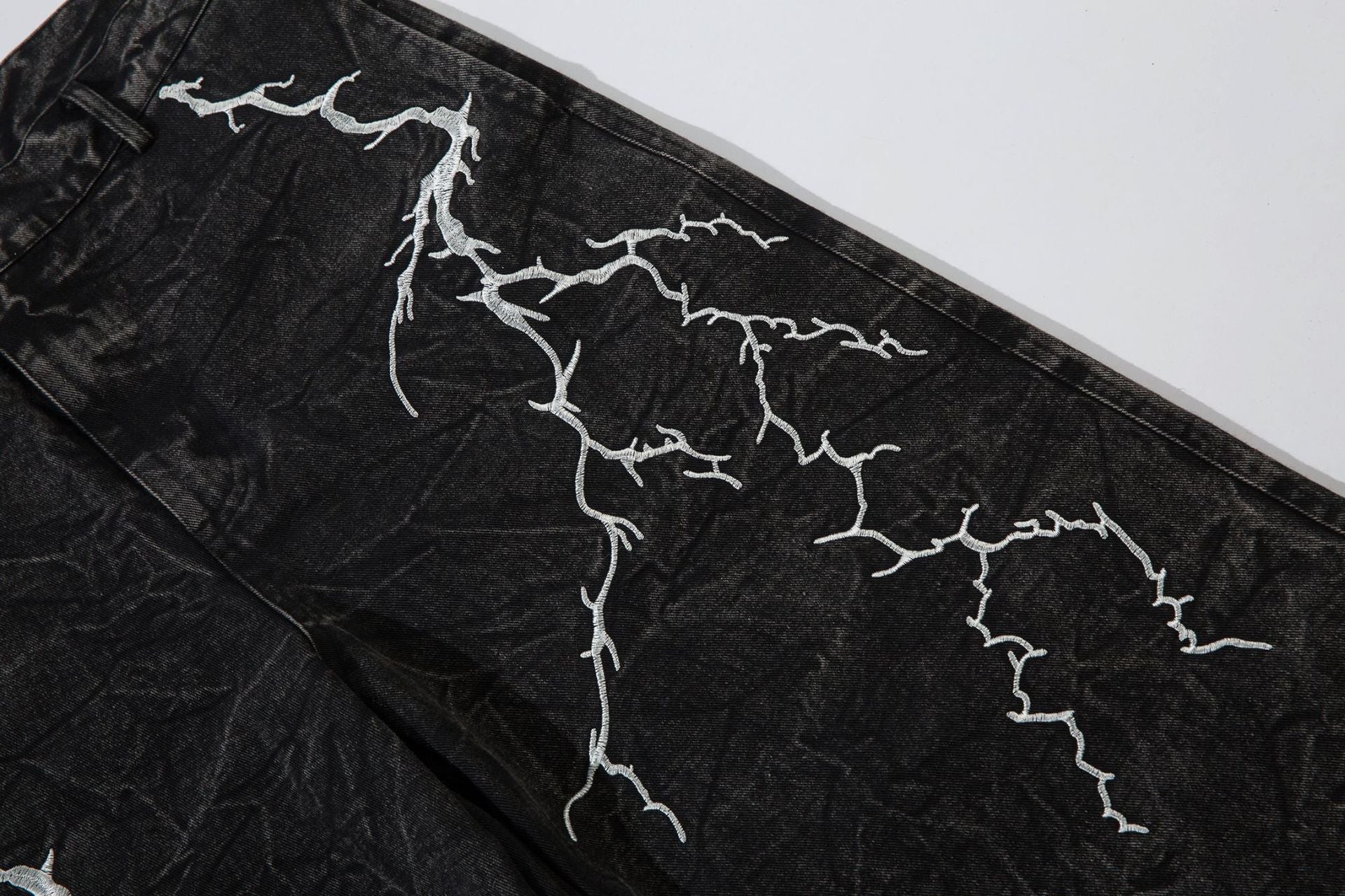 Jean baggy noir homme – Denim large brodé d'éclairs