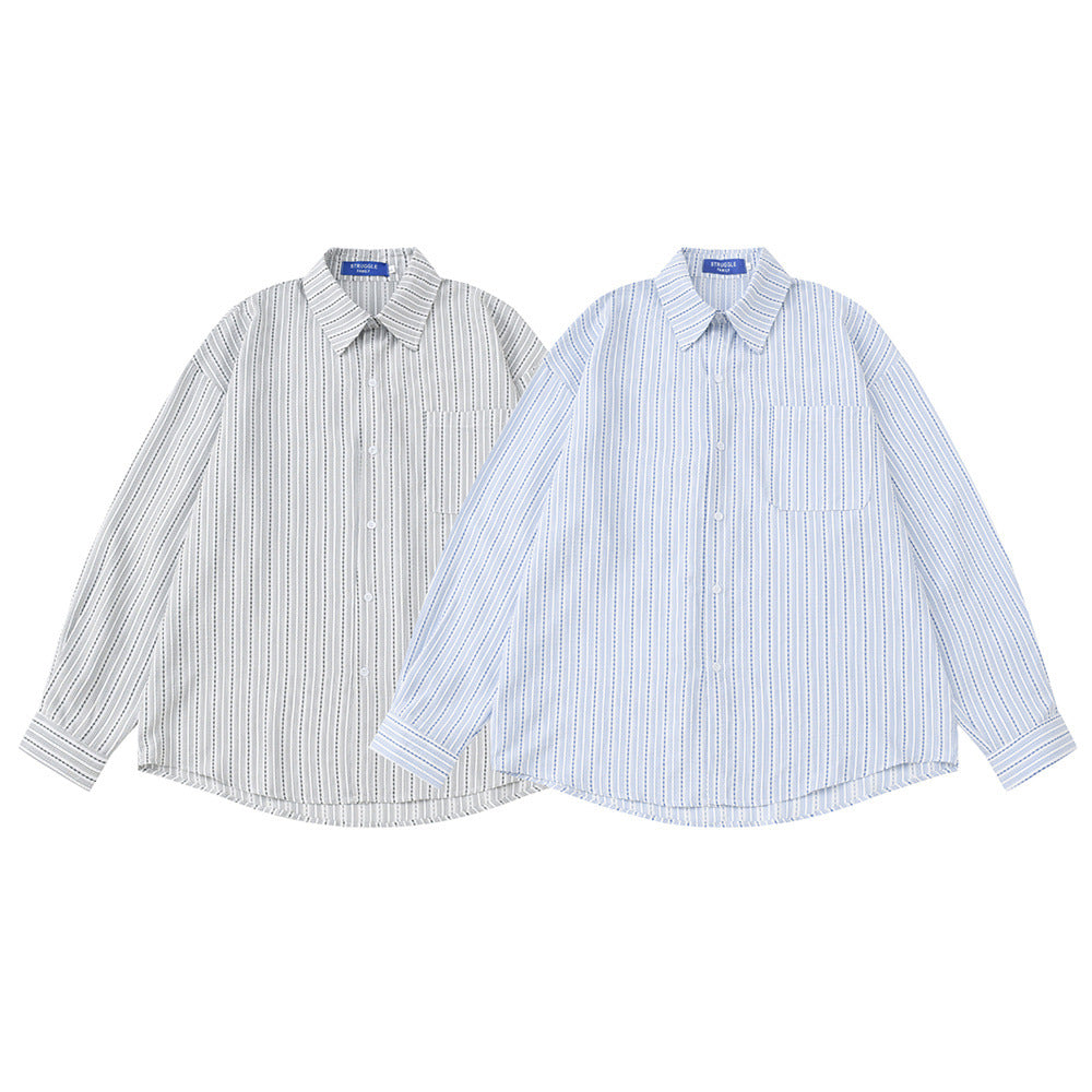 Blue Striped Long Sleeve Shirt Men – Oversized Relaxed Fit Button-Up