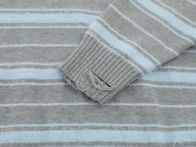 Striped Knit Sweater with Layered Shirt Collar and Tie Detail, Preppy Academy