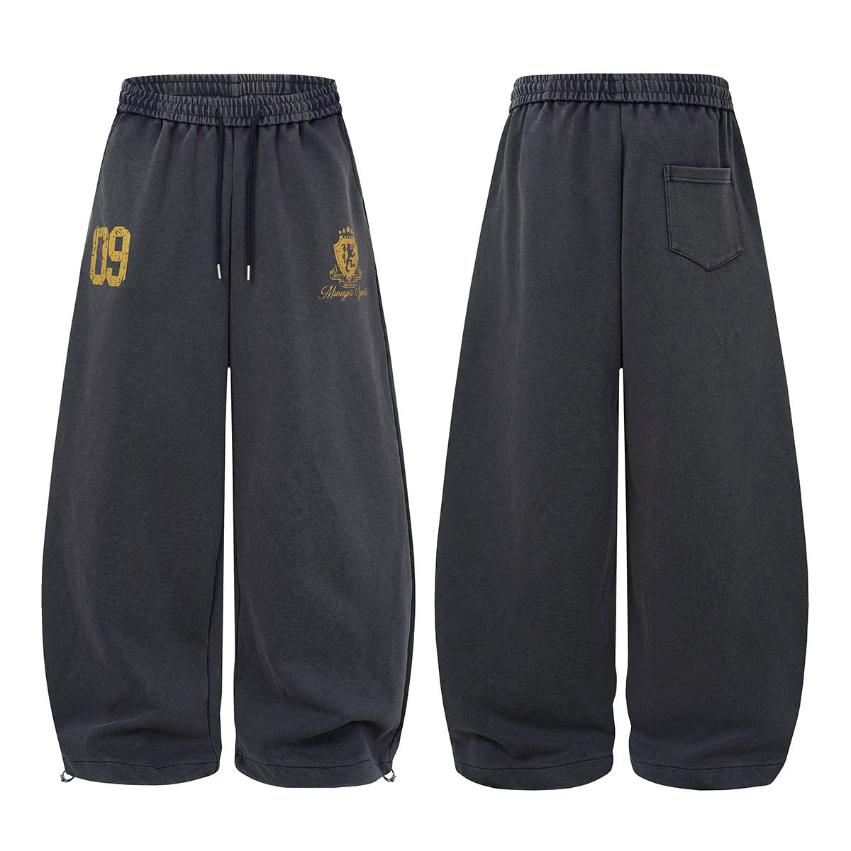 Wide-Leg Sweatpants – Acid Wash Vintage Varsity Graphic, Relaxed Fit