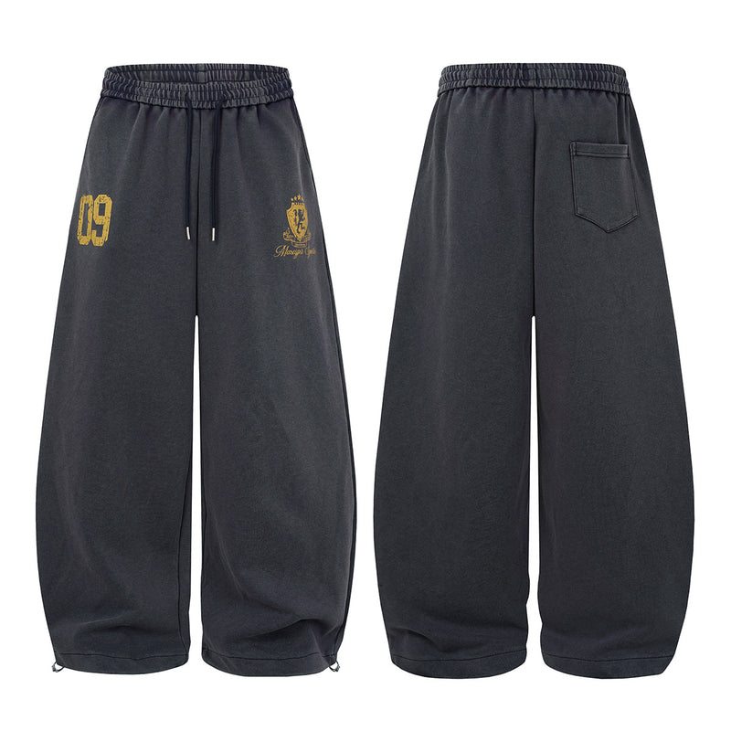 Wide-Leg Sweatpants – Acid Wash Vintage Varsity Graphic, Relaxed Fit