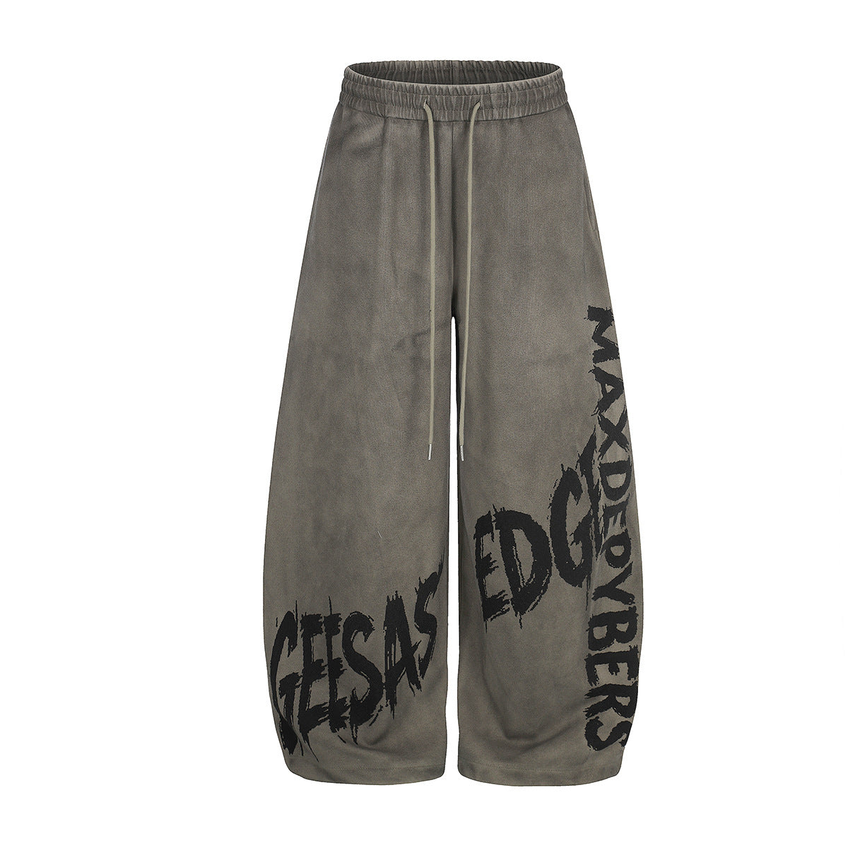 Wide-Leg Graffiti Print Sweatpants – Acid Wash Baggy Fit