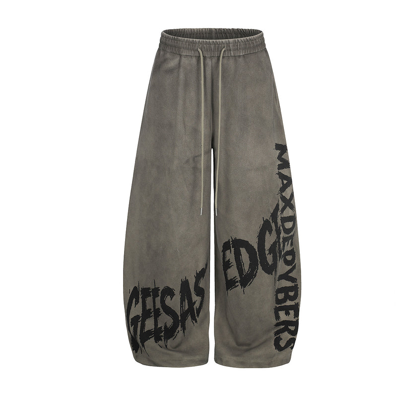 Wide-Leg Graffiti Print Sweatpants – Acid Wash Baggy Fit
