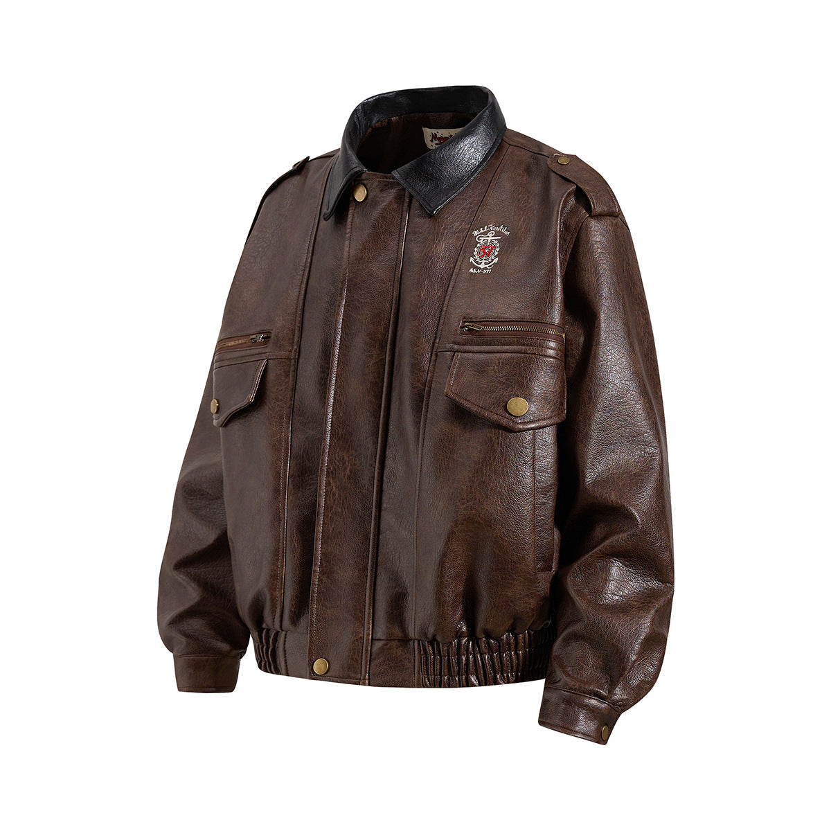Oversized PU Leather Bomber Jacket – Vintage American Moto Style with Contrast