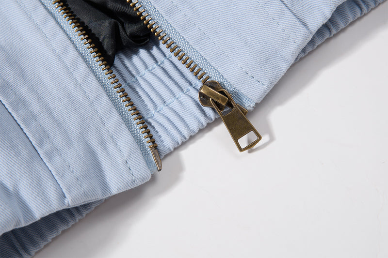 Retro American Washed Zip-Up Jacket with Corduroy Collar