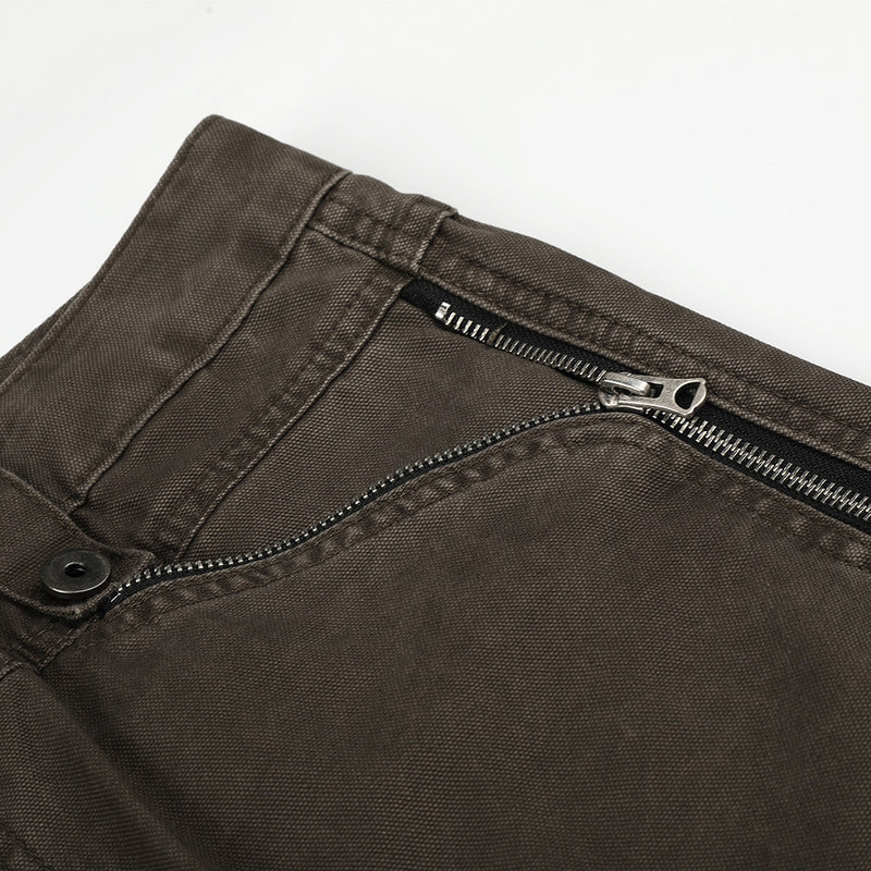 Wide-Leg Zip Pocket Pants – Vintage Washed Flare Trousers