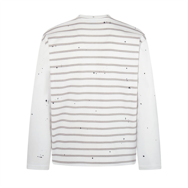 Oversized T-Shirt Men Striped Long Sleeve Paint-Splatter Script Logo Tee