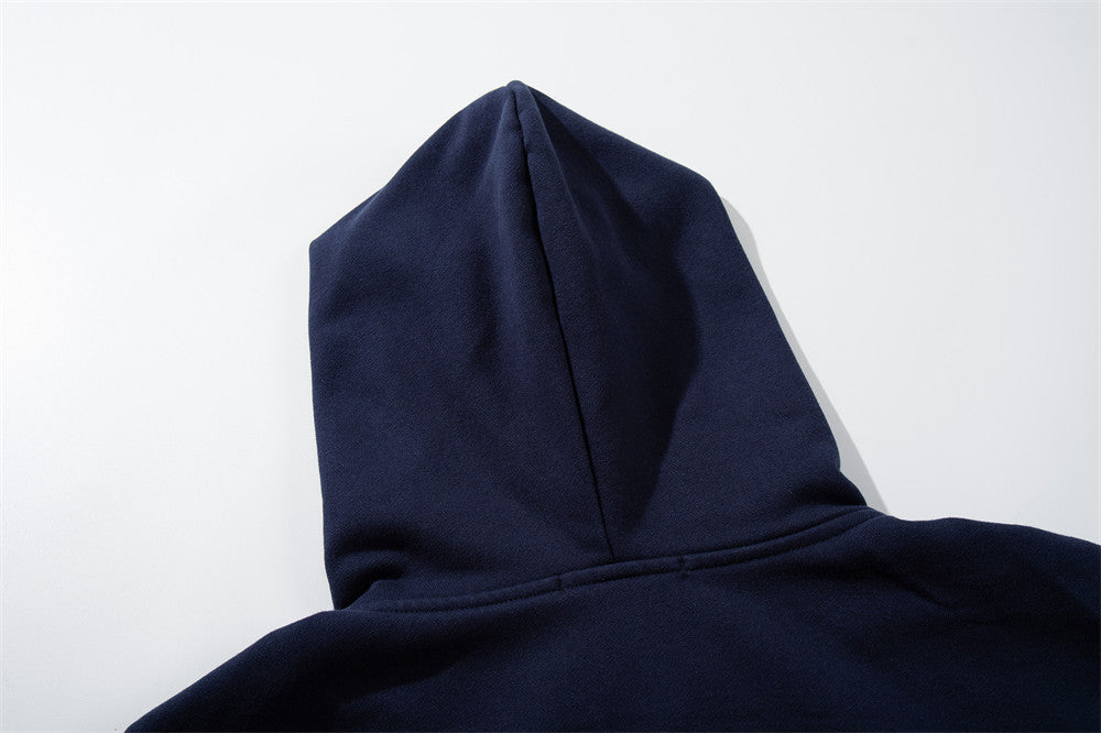 Rebirth 7 Colorblock-Zip-Hoodie – Distressed Varsity-Sweatshirt in Navy & Creme