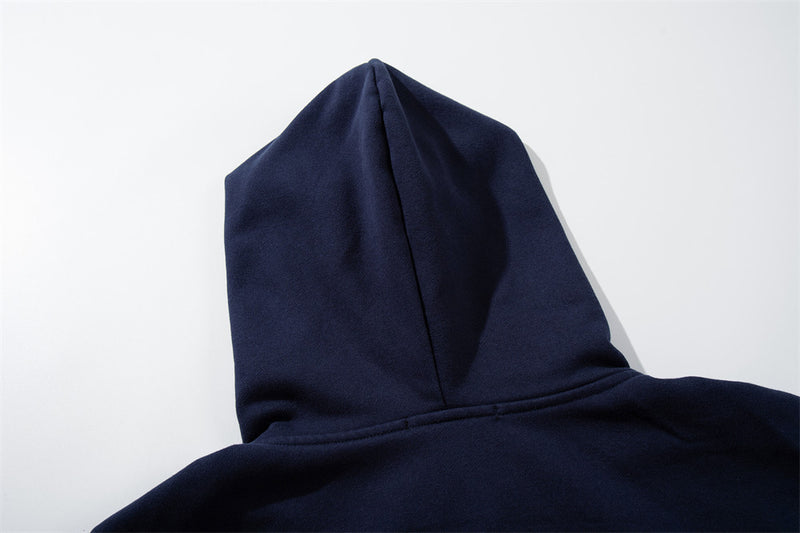Rebirth 7 Colorblock-Zip-Hoodie – Distressed Varsity-Sweatshirt in Navy & Creme