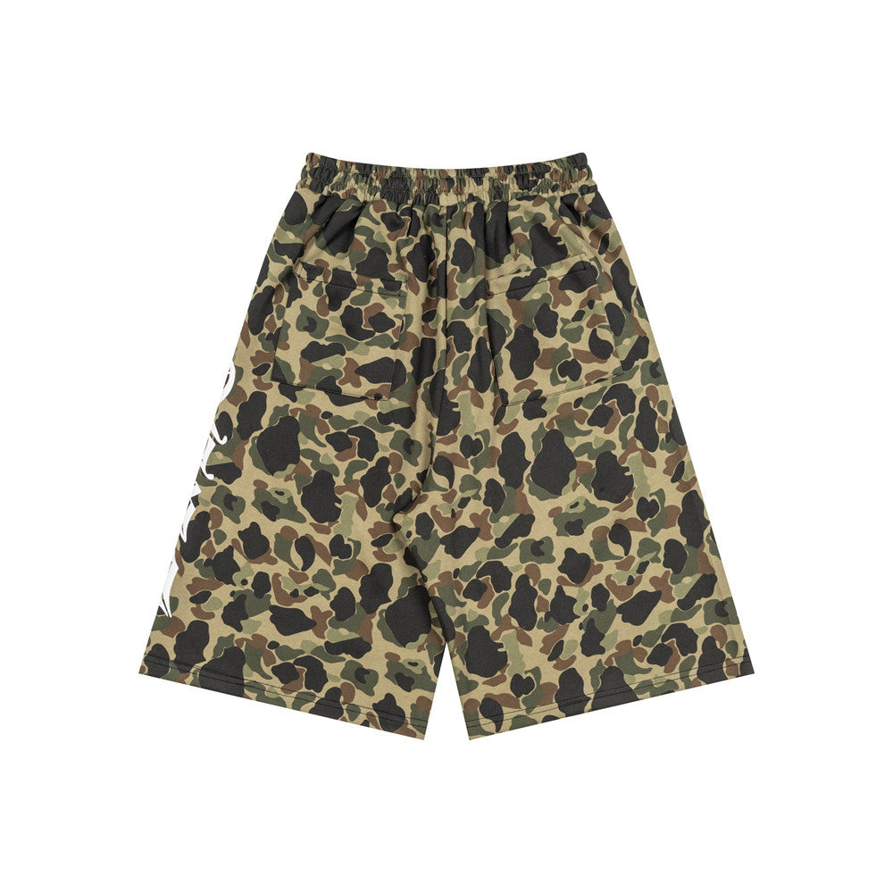 Men's Camo Print Wide-Leg Shorts | Gothic Letter Streetwear Casual Five-Point Sh