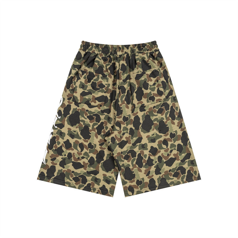 Men's Camo Print Wide-Leg Shorts | Gothic Letter Streetwear Casual Five-Point Sh