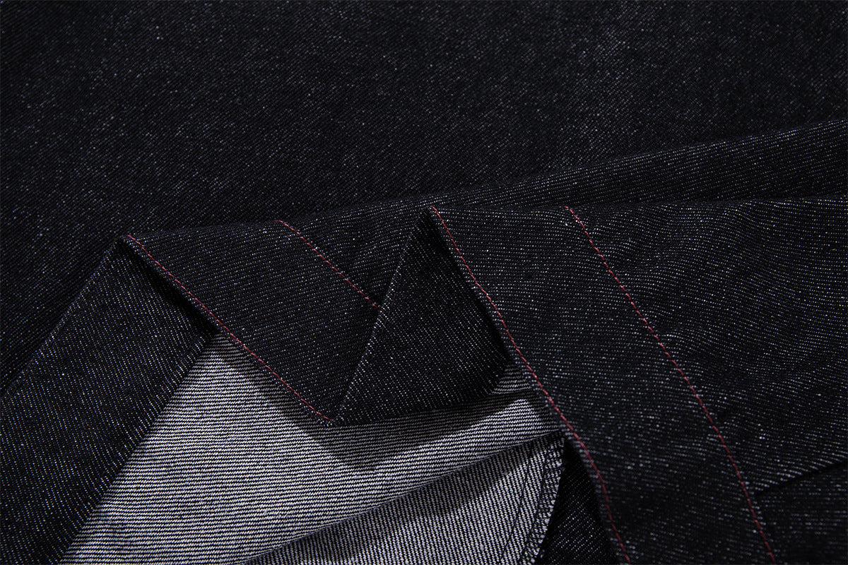 Boxy Raw Denim Jacket with Crocodile-Embossed Leather Panels