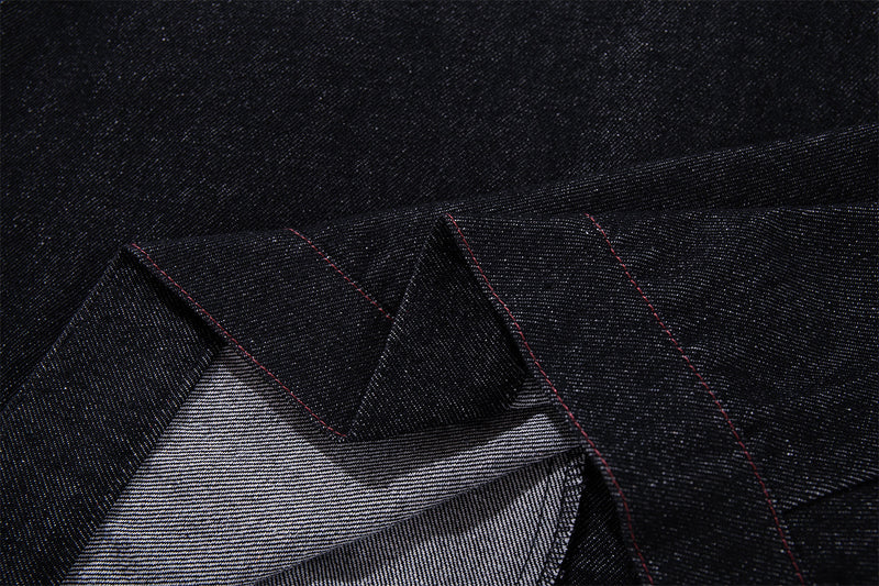 Boxy Raw Denim Jacket with Crocodile-Embossed Leather Panels