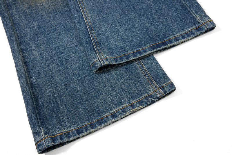 Men's Distressed Flare Jeans – Vintage Mud-Dye Wide Leg Denim
