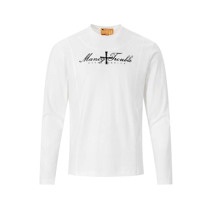 Langarm-Graphic-T-Shirt – Mancy-Trouble-Kreuzprint, Mockneck, Slim Fit