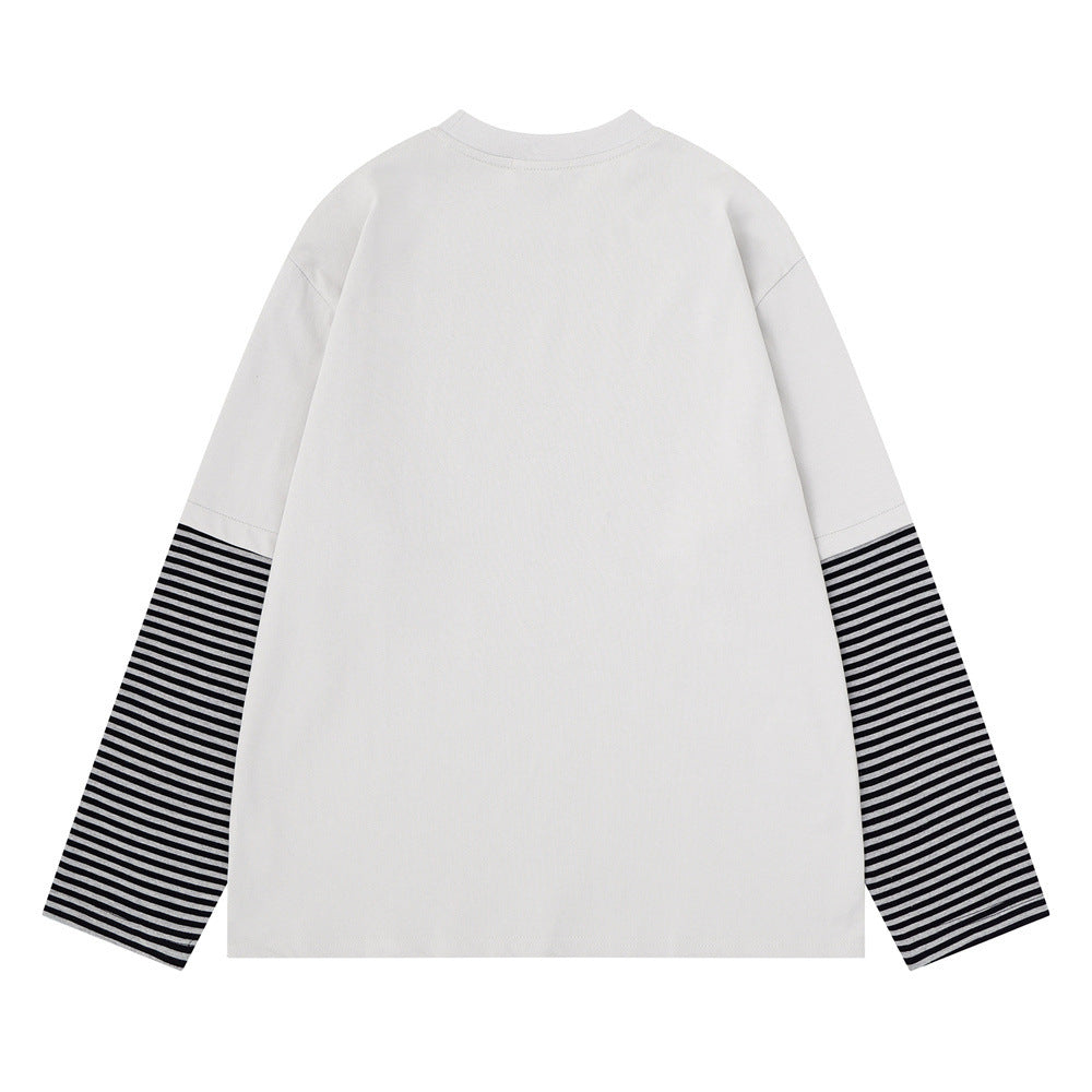 T-shirt homme à manches longues – Imprimé yeux, effet deux-en-un et manches rayées
