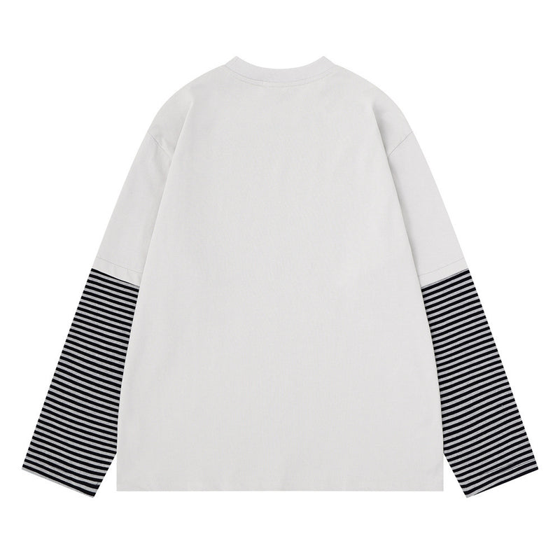 T-shirt homme à manches longues – Imprimé yeux, effet deux-en-un et manches rayées
