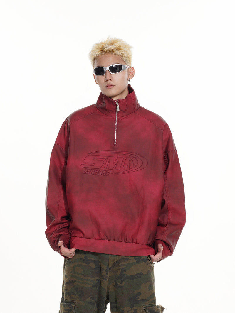 Sweat-shirt SMK à demi-zip – Col montant vintage effet délavé à l’acide