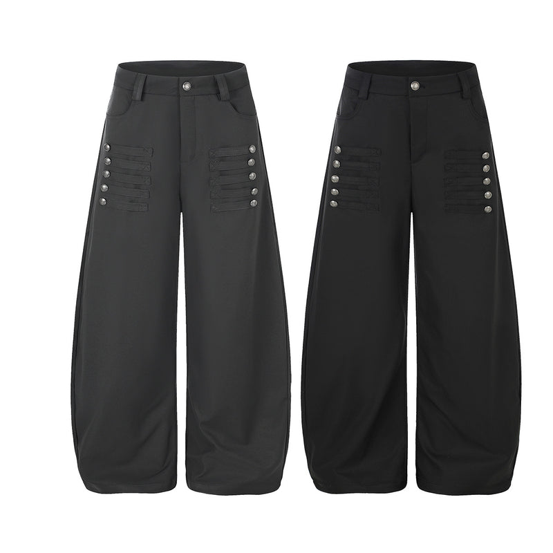 Palazzo-Hose mit weitem Bein und Militärknopf- sowie Riemendetails