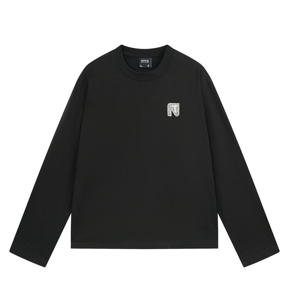 Men's Long Sleeve Crew Neck Tee with Logo Patch – Relaxed Fit