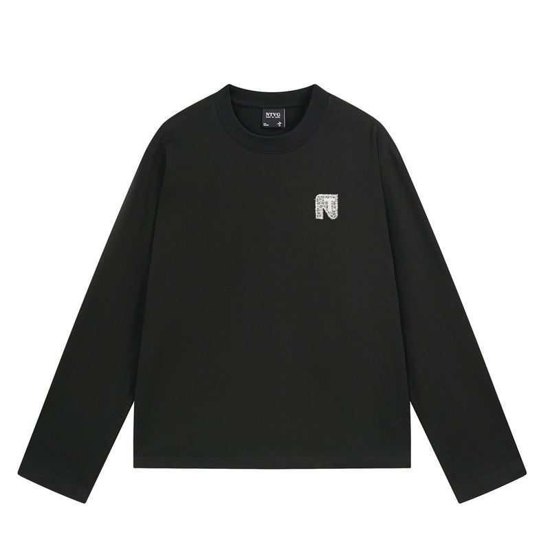 Men's Long Sleeve Crew Neck Tee with Logo Patch – Relaxed Fit