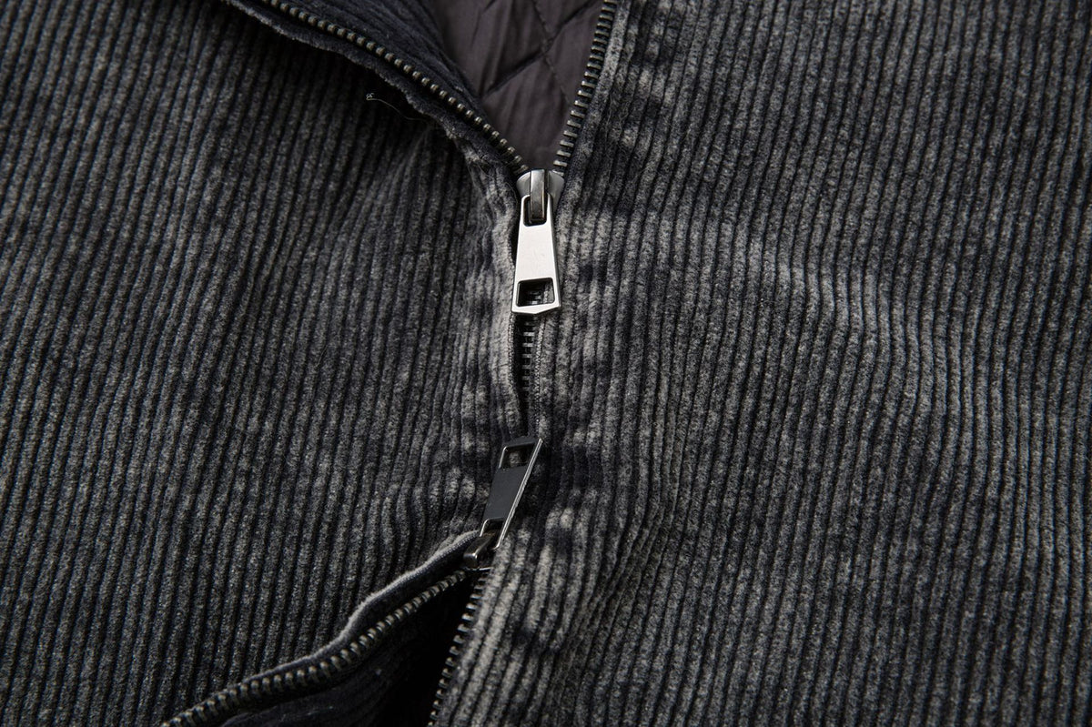 Corduroy Padded Jacket with Faux Fur Hood – Oversized Washed Winter Coat