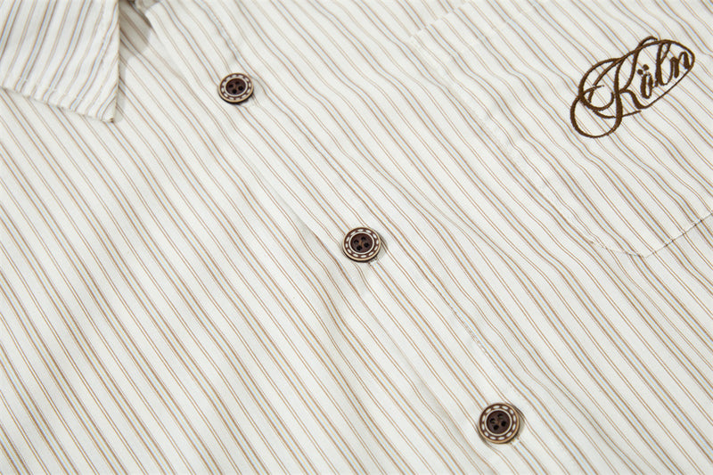 Striped Short Sleeve Shirt – Japanese Loose Fit with Necktie Detail