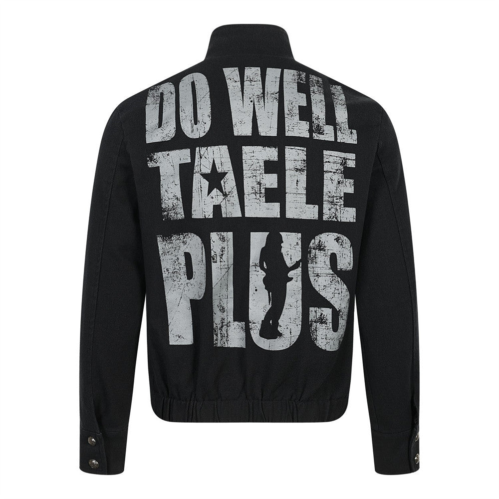 Men's Gothic Short Jacket – Diagonal Snap Closure, Angel Graphic & Stand Collar