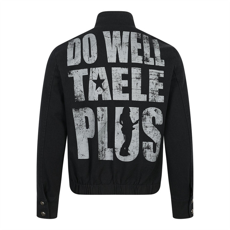 Men's Gothic Short Jacket – Diagonal Snap Closure, Angel Graphic & Stand Collar