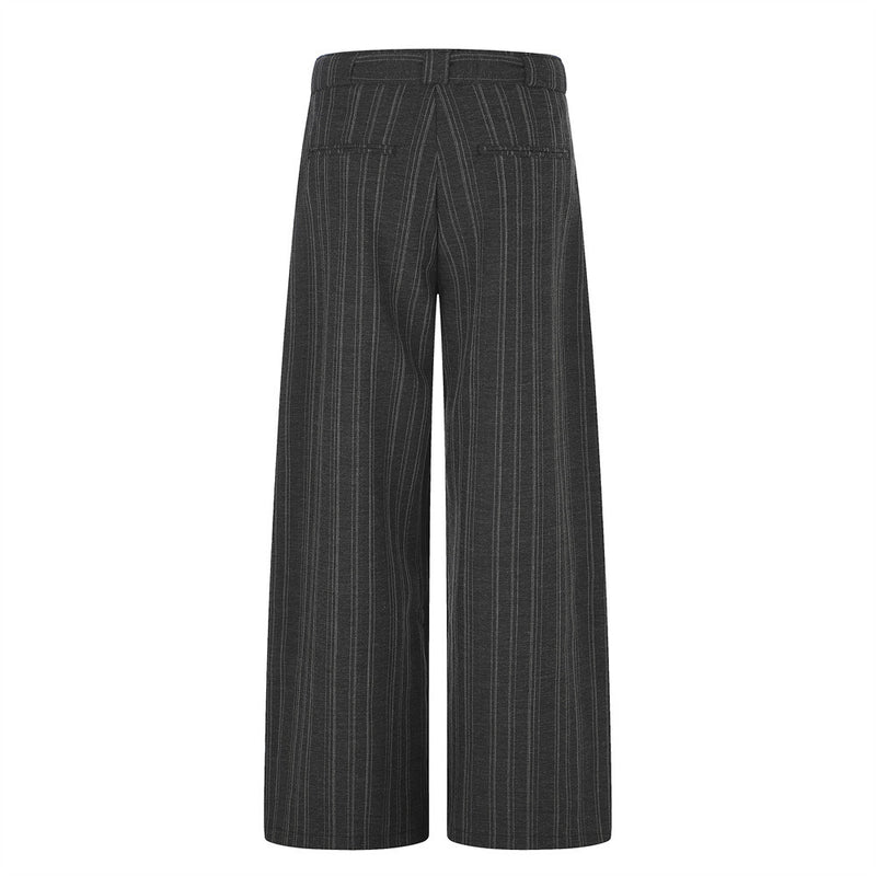 Men's Striped Wide-Leg Trousers with Button Fly and Belt