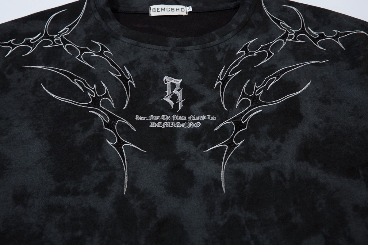 Tribal Thorn Graphic Acid Wash Oversized T-Shirt Men