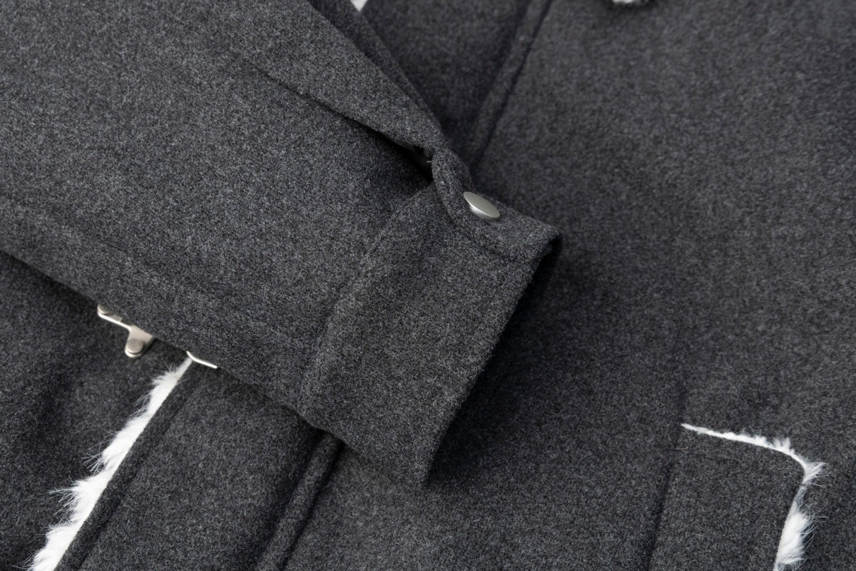 Men's Shearling Bomber Jacket – Dark Grey Faux Fur Collar & Clasp Front