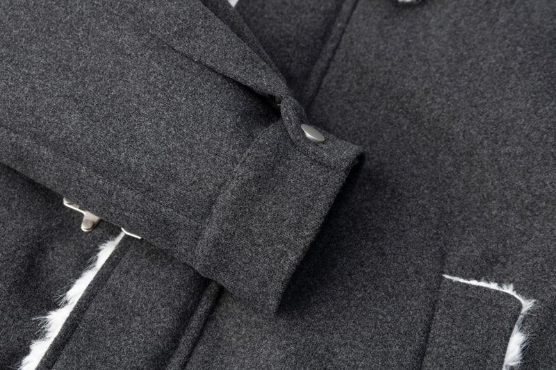 Men's Shearling Bomber Jacket – Dark Grey Faux Fur Collar & Clasp Front