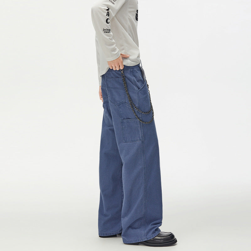 Weite Workwear-Hose mit Metallketten-Detail – Vintage-Blau
