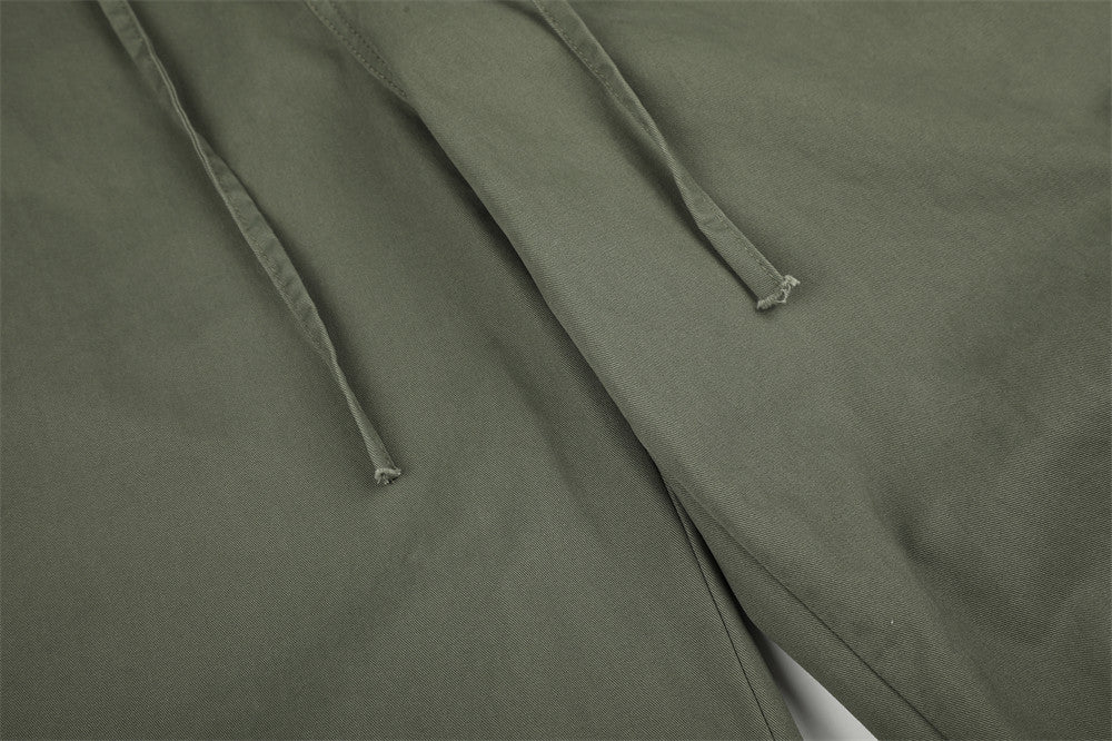 Pantalon palazzo à jambes larges – Taille haute, braguette à boutons, ceinture côtelée et ourlet brut