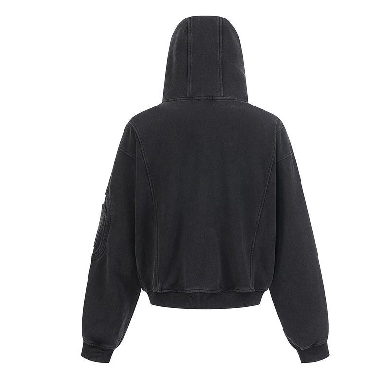 Veste à capuche zippée à multiples poches – Délavage acide vintage
