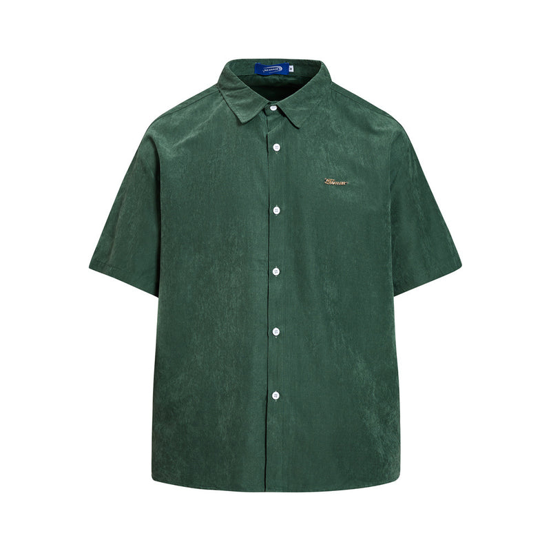Men's Oversized Short Sleeve Button-Up Shirt – Casual Solid Suede-Texture