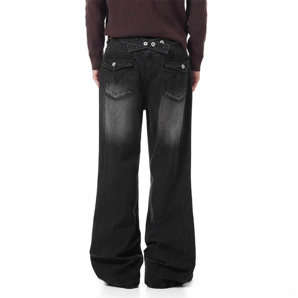 Men's Washed Distressed Flare Jeans – Wide Leg Relaxed Fit Denim