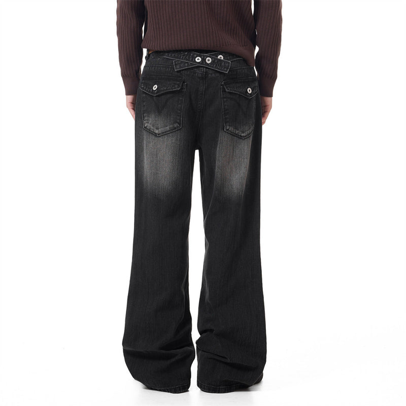Men's Washed Distressed Flare Jeans – Wide Leg Relaxed Fit Denim