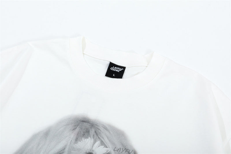 Oversized Portrait Graphic Tee – Washed Cotton Crew Neck Short Sleeve T-Shirt