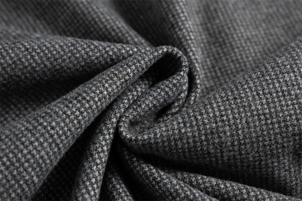 Men's Houndstooth Wool-Blend Bomber Jacket with Leather Collar & Cuffs