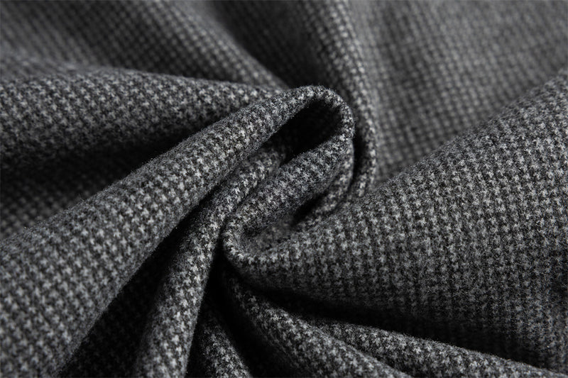 Men's Houndstooth Wool-Blend Bomber Jacket with Leather Collar & Cuffs
