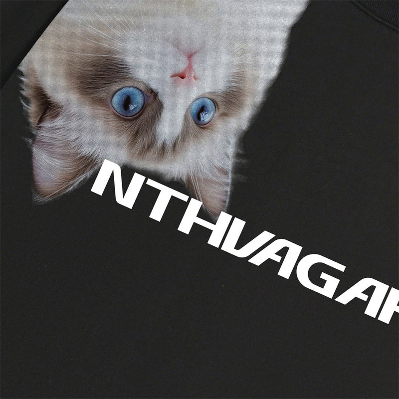 Langarmshirt mit Rundhalsausschnitt und 3D-Katzengrafik-Druck – Lässige Passform