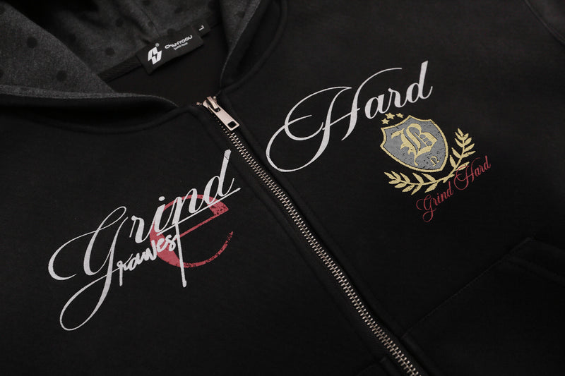 Grunge-Zip-Hoodie – Vintage-Washed-Crop-Streetwear-Zip-up mit Script