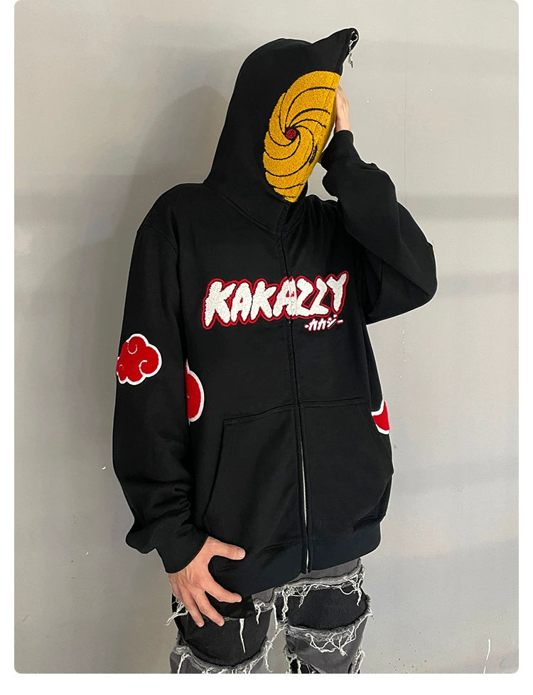 Uchiha Obito-Inspired Hoodie - Akatsuki Cloud Design with Spiral Mask