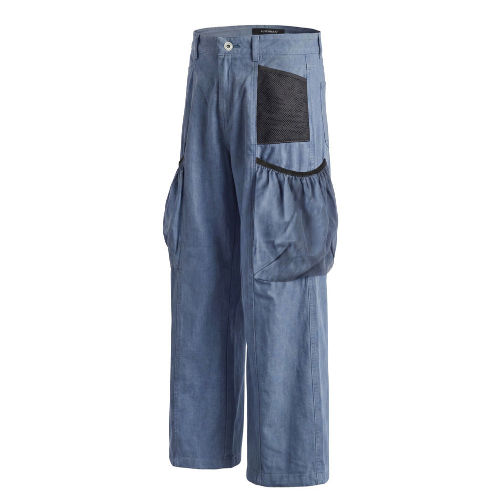 Men's Loose Fit Cargo Pants Wide Leg Bubble Pocket Deconstructed Trousers