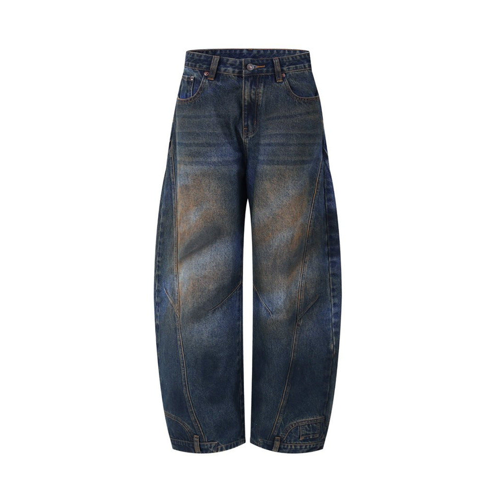 Baggy Jeans Men – Distressed Wide-Leg Barrel Fit with Deconstructed Seam Detail