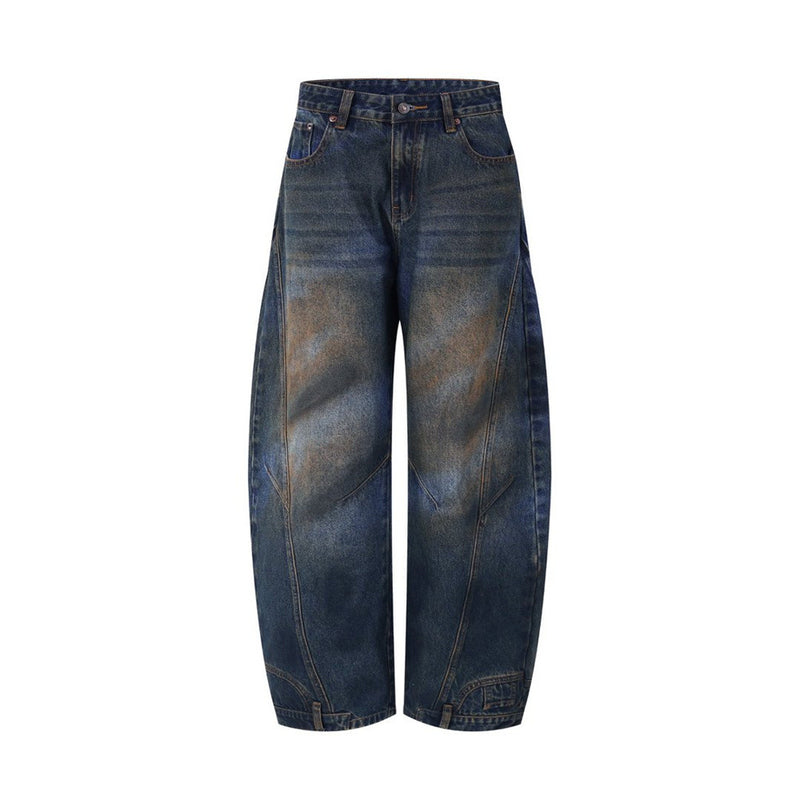 Baggy Jeans Men – Distressed Wide-Leg Barrel Fit with Deconstructed Seam Detail