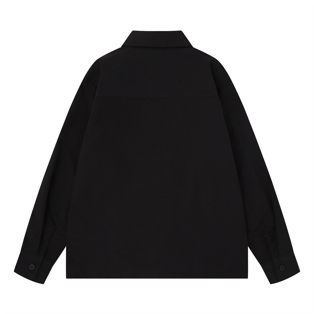 Colorblock Racing Long Sleeve Shirt – Relaxed Fit Moto-Inspired Button-Up