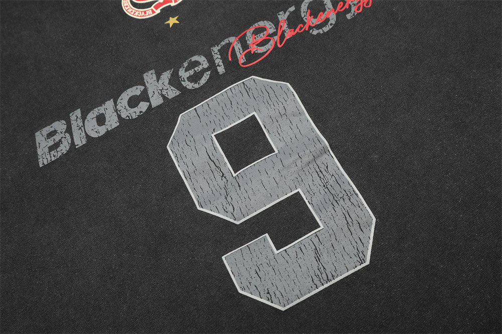 Men's Vintage Soccer Jersey Long-Sleeve Shirt – Number 9 Graphic, Washed Black